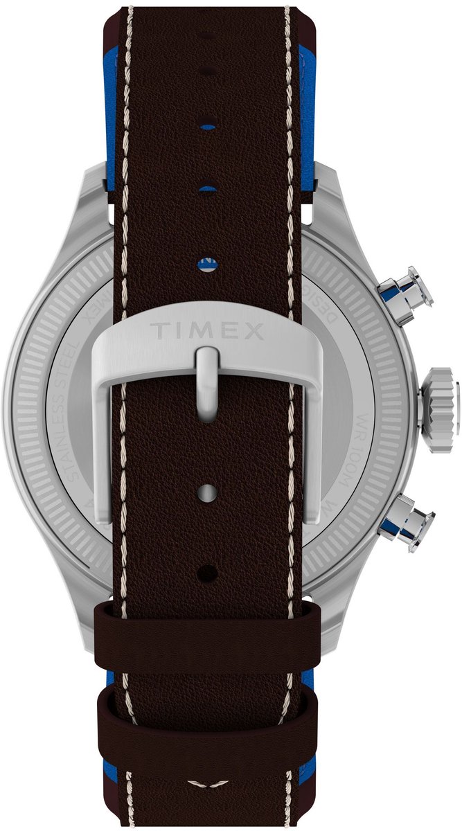 Timex Waterbury Pan Am - Chronograph Quartz Chronograaf Horloge Bruin En Zilverkleurig Kast Gemaakt Van 100% Roestvrij Staal En Een Armband Van 100% Leer 41 TW2Y38700YH