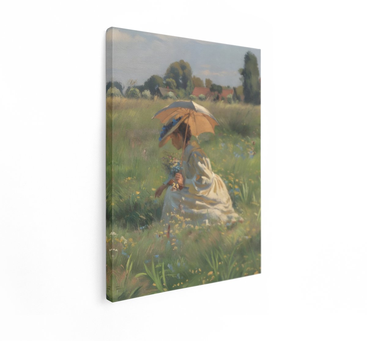 Artaza Canvas Schilderij Vrouw Met Parasol - 60x80 cm - Wanddecoratie Monet Schilderij - M