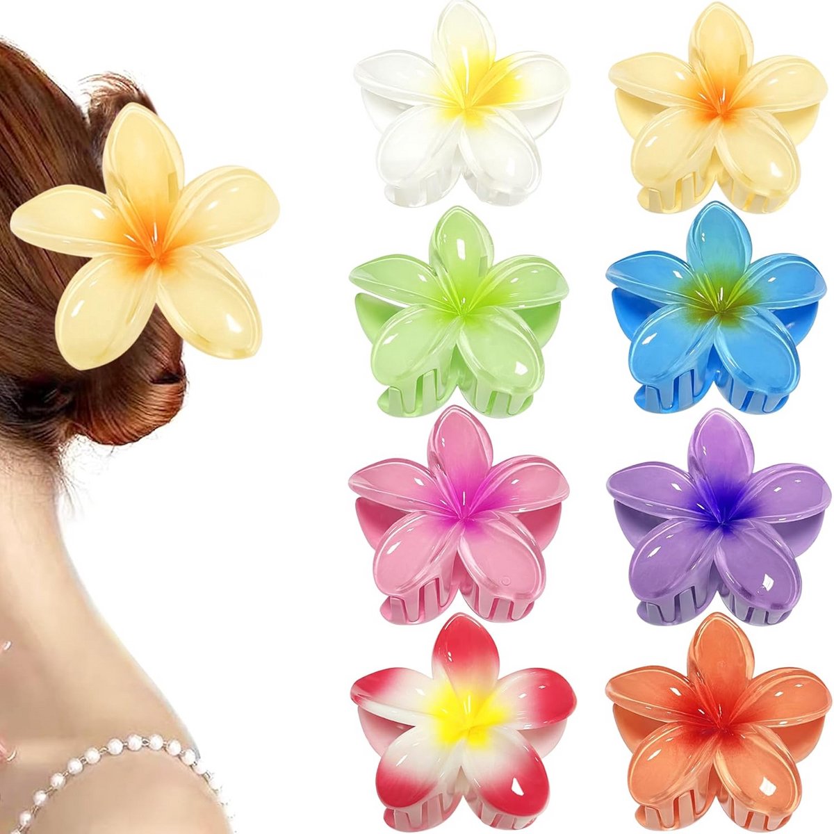 8x Grote Haarspeld met Bloemdesign voor Dames - Antislip & Sterke Grip voor Dik Haar