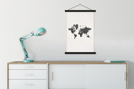 Décoration murale - Carte du Wereldkaart - Chiffres - Zwart - Affiche scolaire - 60x90 cm