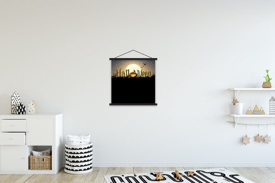lettres d'Halloween illuminées par la pleine lune dans une illustration affiche scolaire lattes plates noires 40x40 cm - Tirage photo sur affiche textielposter (décoration murale salon / chambre)