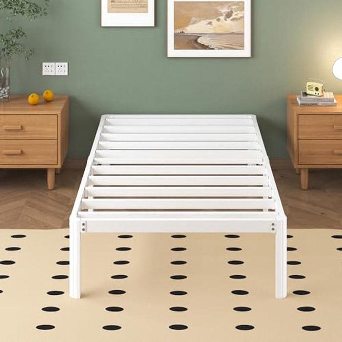 Metalen Bed 75 x 190 cm met Lattenbodem en Opbergruimte, Eenvoudige Montage, Stabiel en Veilig
