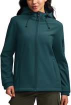 BUBW Dames Outdoorjas - Outdoorjassen - Outdoor Jas Dames Waterdicht & Ademend - Warme Fleece Voering - Winddicht - Groenblauw - Maat M