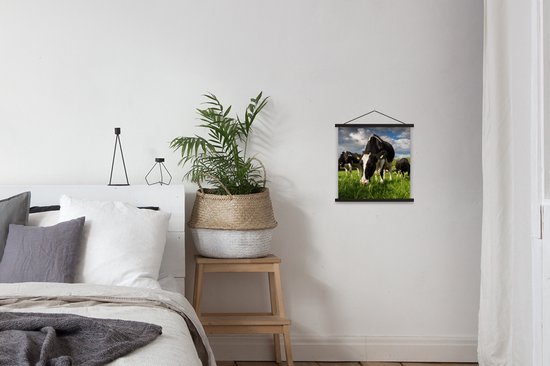 Porte-affiche avec affiche - Affiche scolaire - Vaches - Nature - Herbe - Animaux - 40x40 cm - Lattes noires