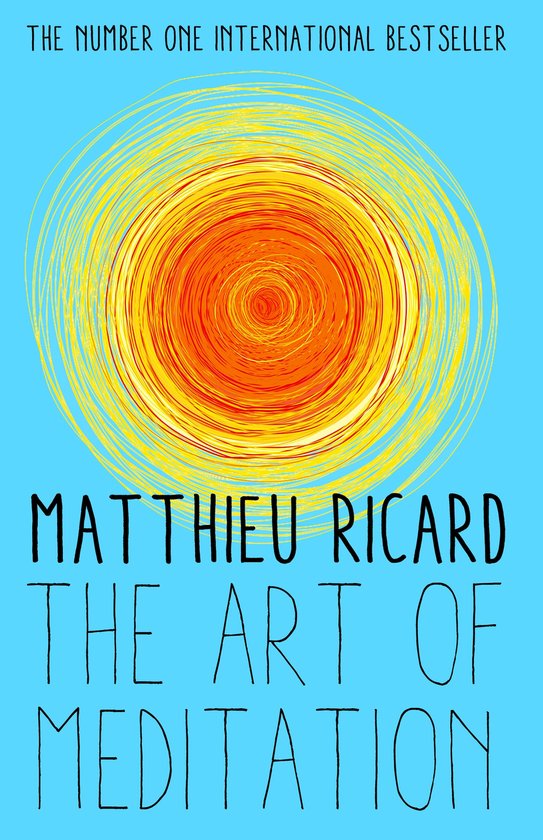 Livre 'The Art of Meditation' par Matthieu Ricard. Couverture bleue avec un motif de soleil.
