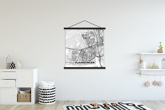 Porte-affiche avec affiche - Affiche scolaire - Plan de la ville - Vlaardingen - Grijs - Wit - 120x120 cm - Lattes noires