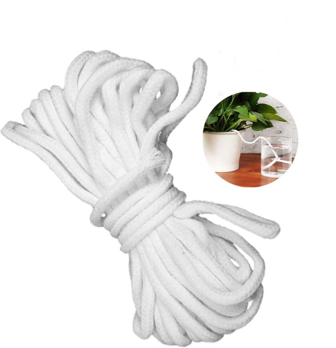 Zelfbewaterende lont - Irrigatietouw Capillaire lont - Planten water geven - Automatisch vochttransport - 15 meter 6 mm - Wit