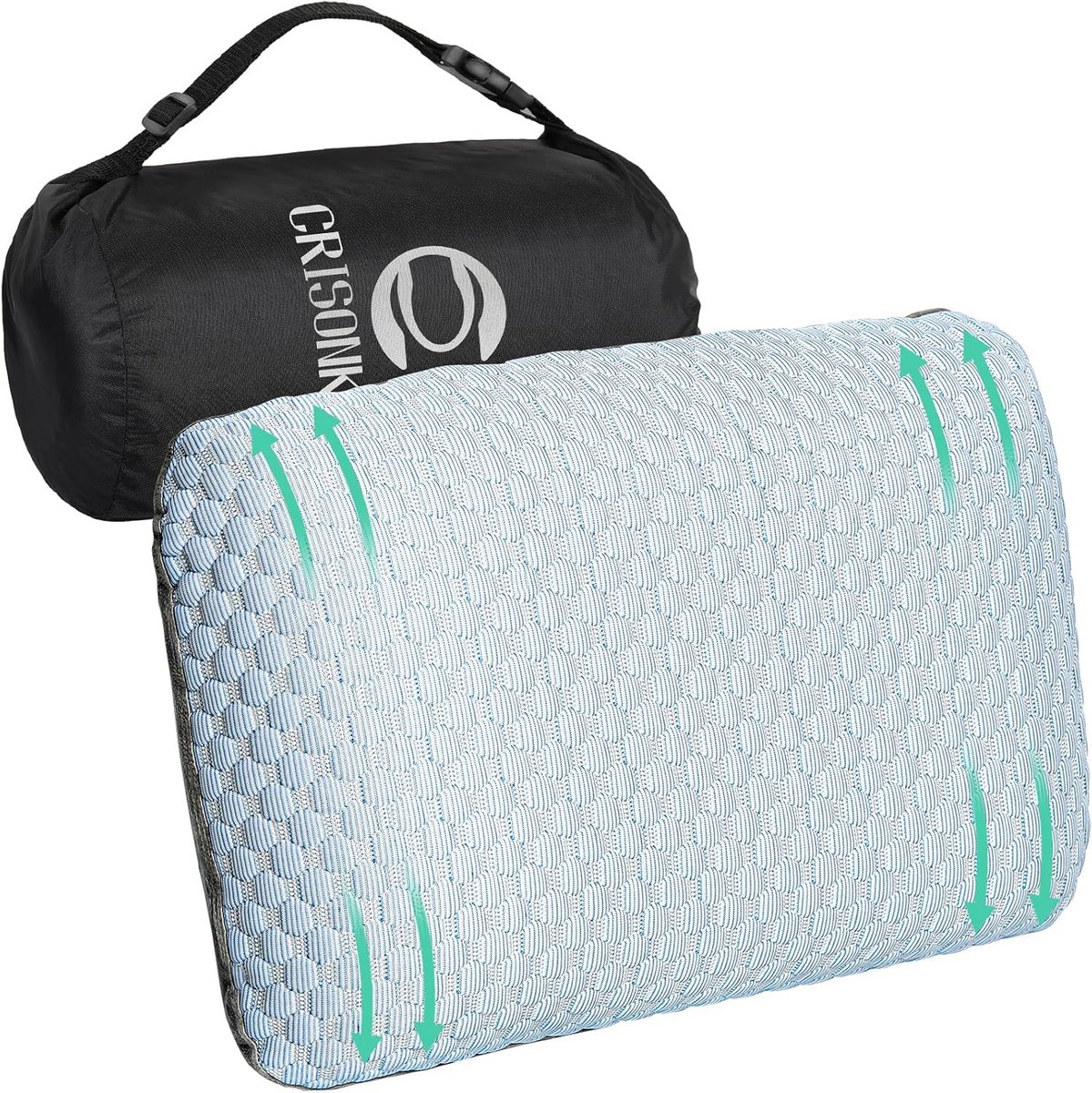 Reiskussen Traagschuim – Compressibel & Stevig - Ideaal voor Backpacken, Kamperen en Vliegtuig - Inclusief Wasbare Hoes
