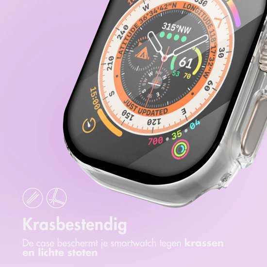 Screen protector - Geschikt voor Apple Watch Ultra / Ultra 2 / Ultra 3 - 49 mm - Full Cover Hard Case / Beschermend Hoesje - Transparant