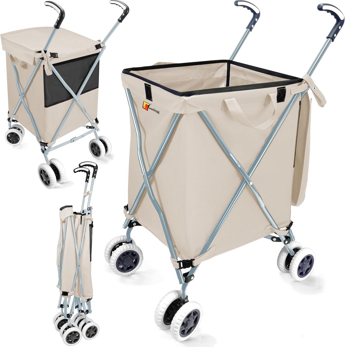 Opvouwbare Boodschappenwagen met Wielen en Afneembare Tas