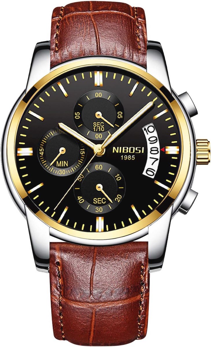 Herenhorloge met chronograaf en leren band - Modieus, waterdicht en oplichtend