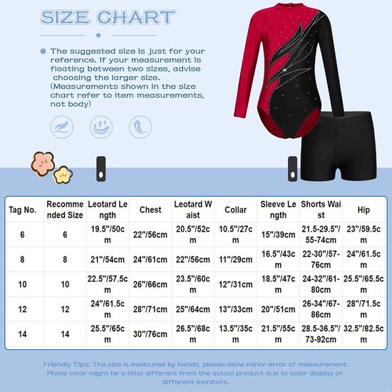 SEAUR Turnpakje voor Meisjes Turnshorts Haarband Set Lange Mouwen Gymnastiekpak Kinderen Turnen Tricot Shorts Gymnastiek Dansen Kleding 7-8 Jaren