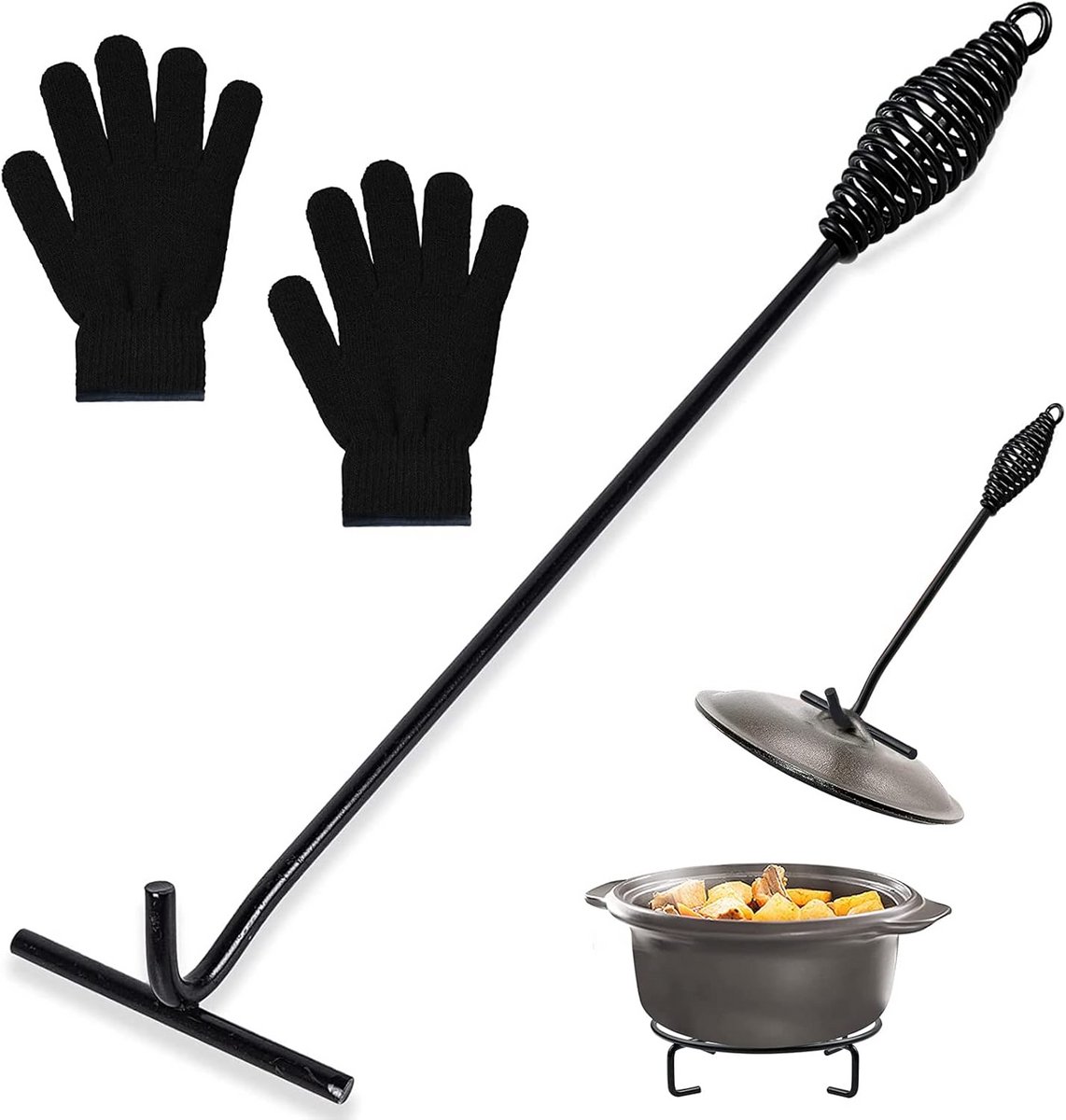 Dekselhouder en Lifter voor Vuurpan en Dutch Oven - Hittebestendige Set