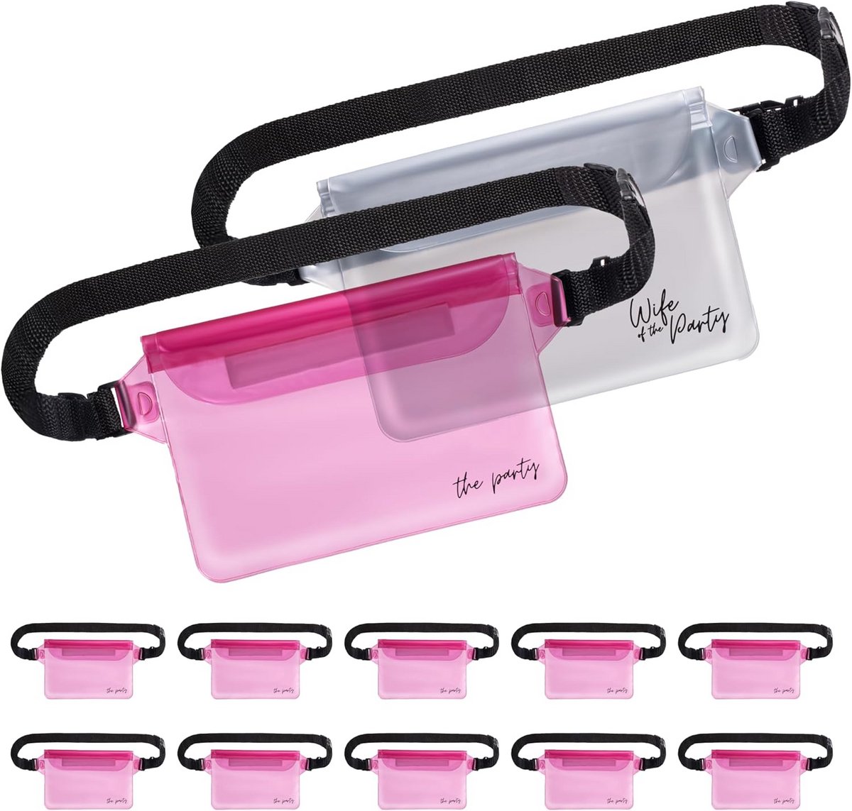 Waterdichte heuptasjes roze 12 stuks TPU zakjes trekkoord zak voor elektronica en kleine voorwerpen outdoor wateractiviteiten