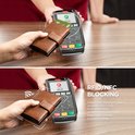Bruine kaarthouder met drukknoop, wordt gebruikt voor contactloze betaling. RFID/NFC-blokkering.