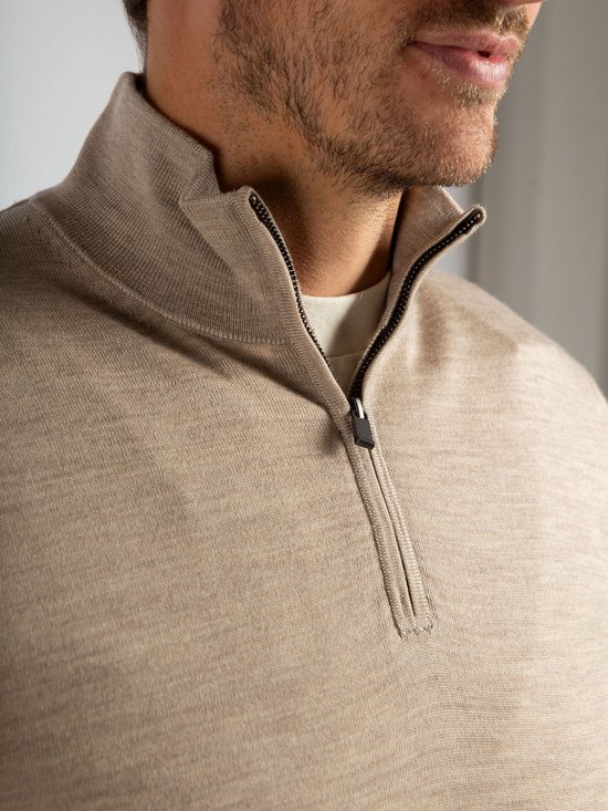 Pull demi- Zip en laine mérinos sable - Taille L - Homme - Pull Skipper - Pull Skipper zippé - Adulte homme