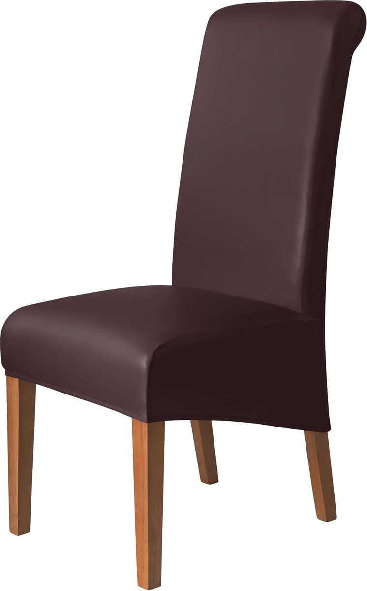 Stoelhoes PU-kunstleer voor eetkamerstoel, waterdicht, stretch, beschermend, bruin, hoge rug, 4 stuks
