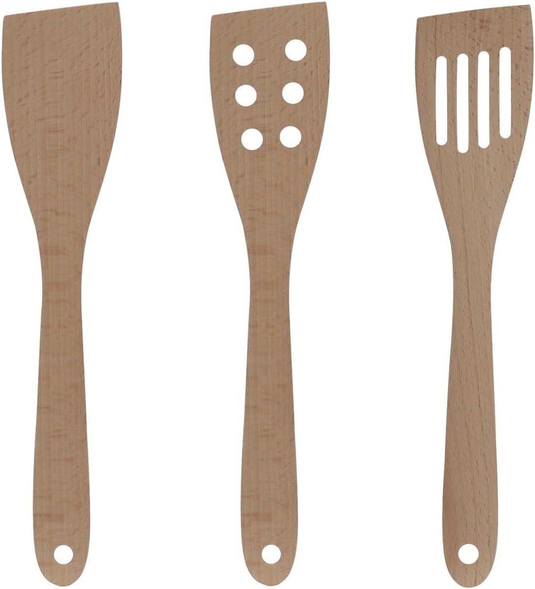 Set van 3 spatels van FSC-gecertificeerd beukenhout voor pannen en wokken