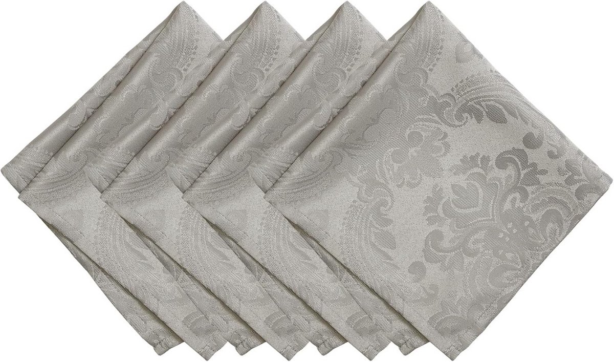 Damast Servetten Set van 4 Polyester Zilver 17" x 17"