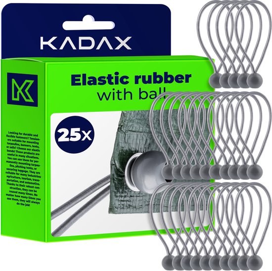 KADAX Dekzeilhouder, weerbestendige zeilspanner, zeilrubber, expanderlussen, spanrubbers voor tenten, zeilen, trampolines, caravans (grijs/ballen/25 stuks)