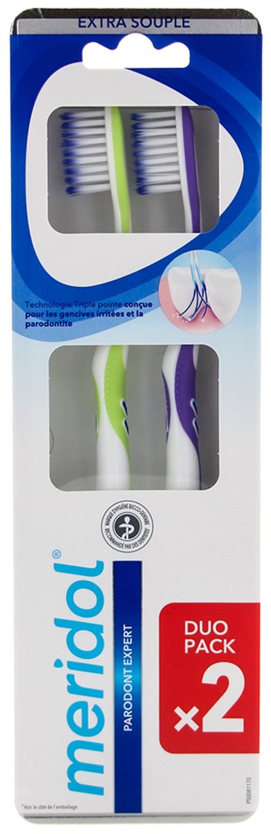 Meridol Parodont Expert Duo Pack Extra Zachte Tandenborstels (Kleur : Paars en groen)