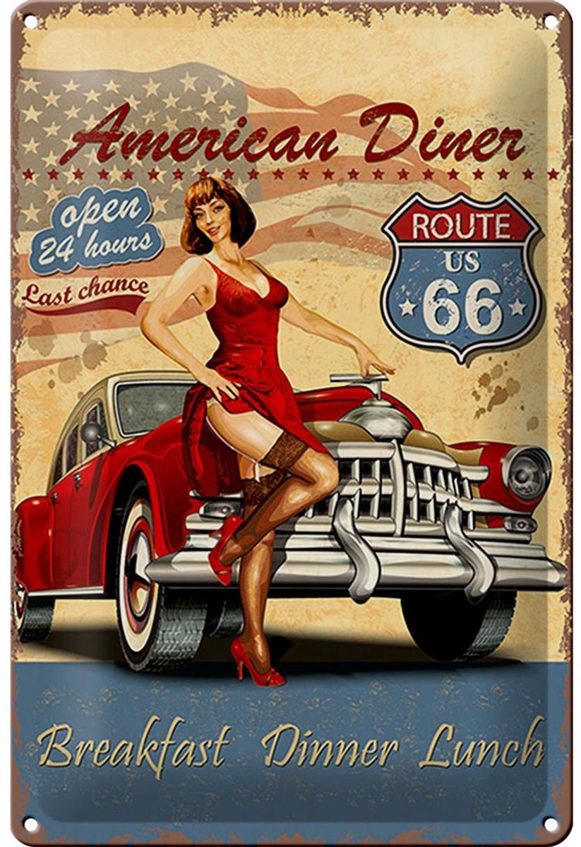 Blechschild Retro 20x30cm Pinup American Diner Breakfast