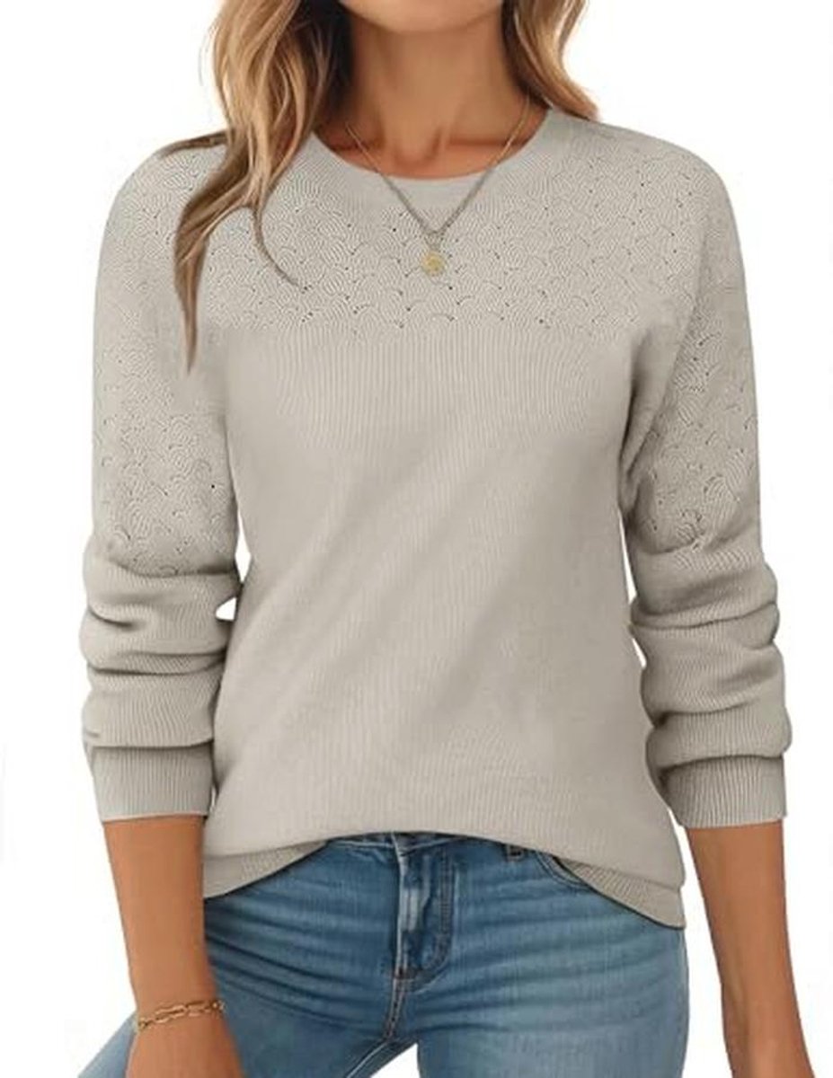 Elegante Gebreide Trui voor Dames - Ronde Hals, Lange Mouwen, S-XXL