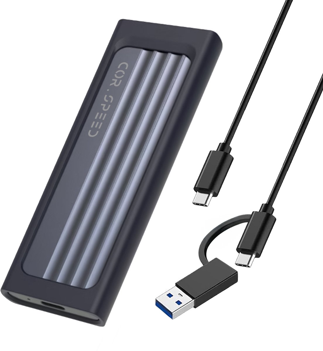Cor.Speed 2-in-1 SSD Behuizing - NVMe & SATA - USB-C - Aluminium met Siliconen Hoes