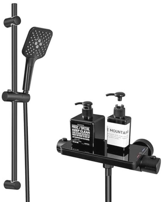 WENKO Douchestang Classic, glijstang met houder voor handdouche voor douche of badkuip van roestvrij staal, met verschuifbare wandhouder, afmetingen (B/ D × H) 2,2 × 70 cm, zwart