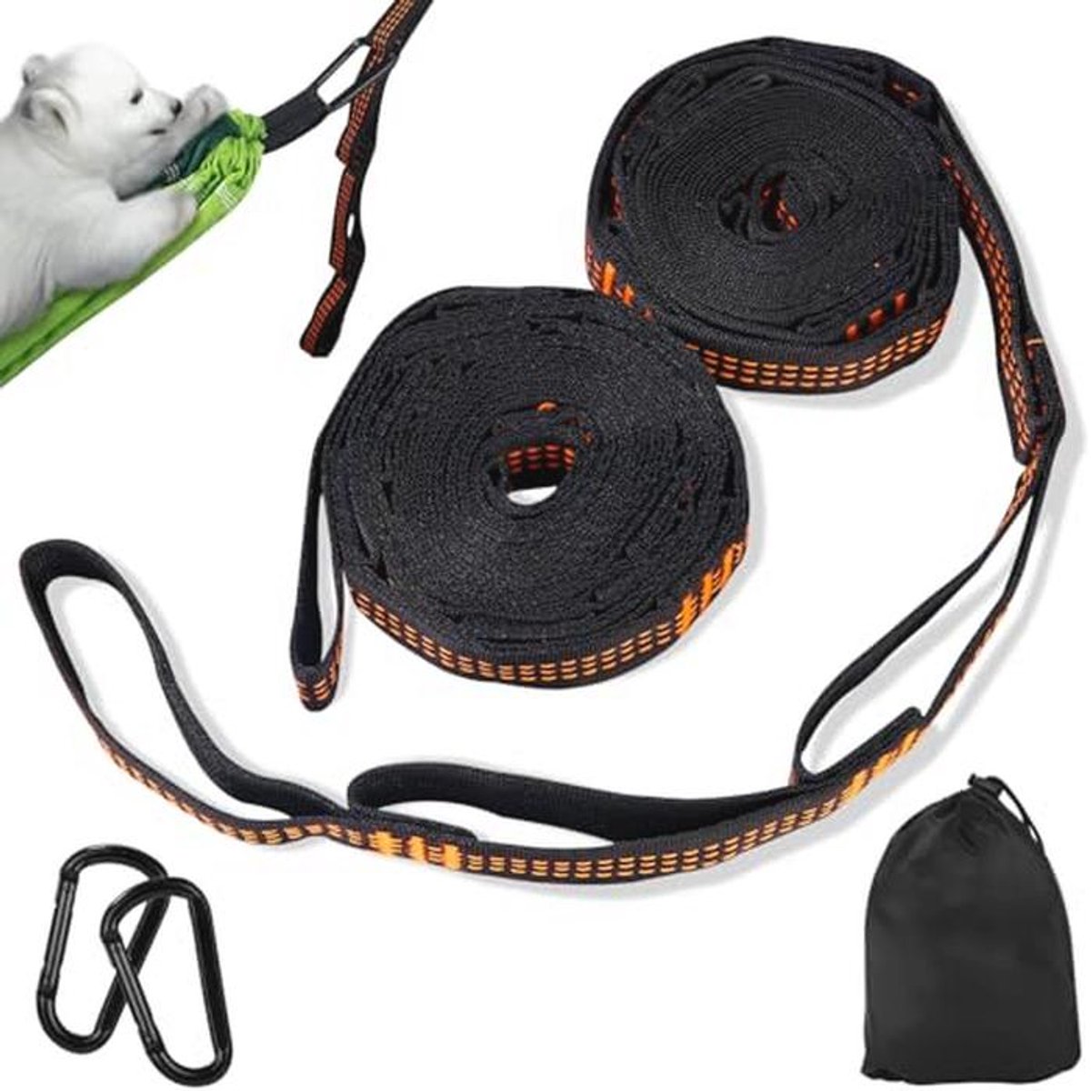 Set van 2 Hangmatsteunen - 3 m x 2.5 cm Hangmatten, Ophangsystemen met 10 Lussen, Bevestiging met 2 Haken + Opbergtas, Schommelaanpassing voor Kamperen, Maximale Steun tot 300 kg