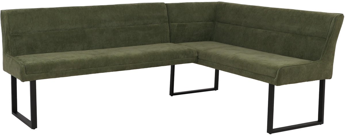 Hoekbank MCW-O81, eetkamerbank, Oeko-Tex (310 g/m²) chenille stof/textiel, metaal, 210 x 159 cm ~ groen