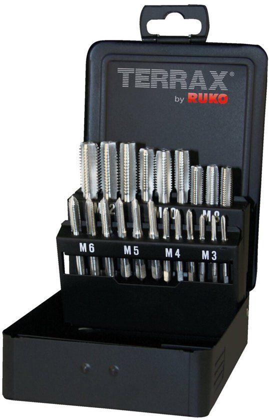 TERRAX by RUKO Jeu de tarauds manuels M DIN 352 HSS - 21 pièces (Ka...
