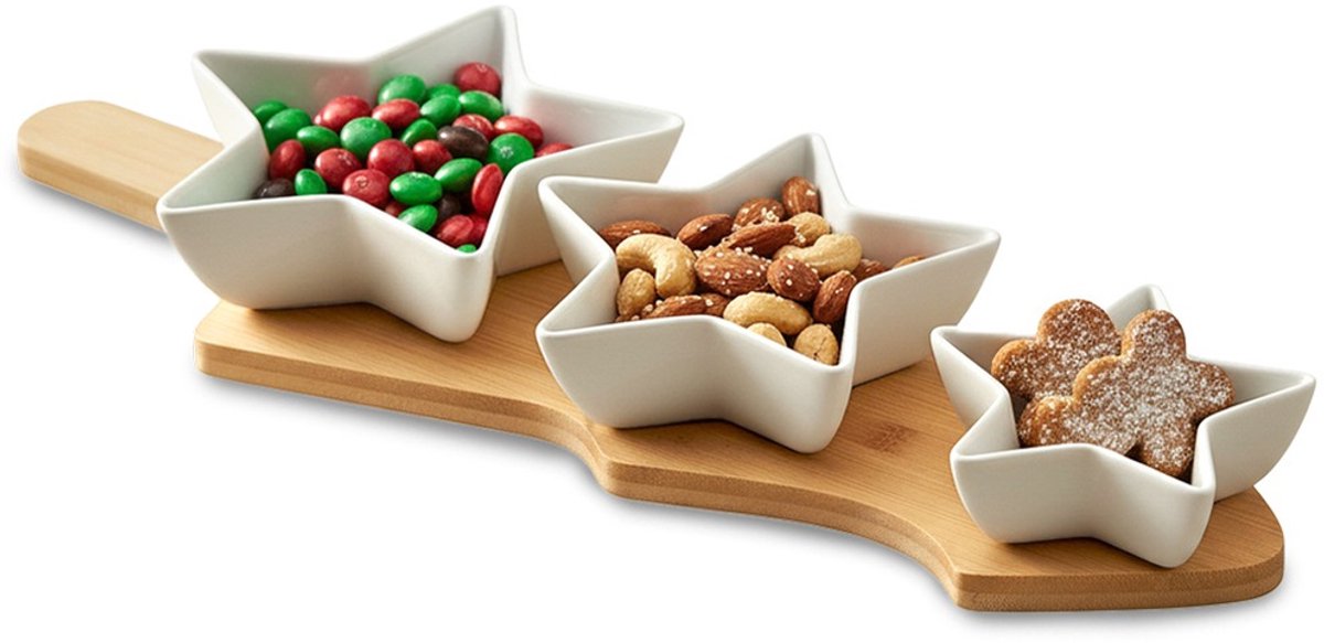Snackkommen Porselein op Dienblad 4 delig - Snackkom - Dipschalen - Set - Kleine Komen voor Dipsauzen en Snacks