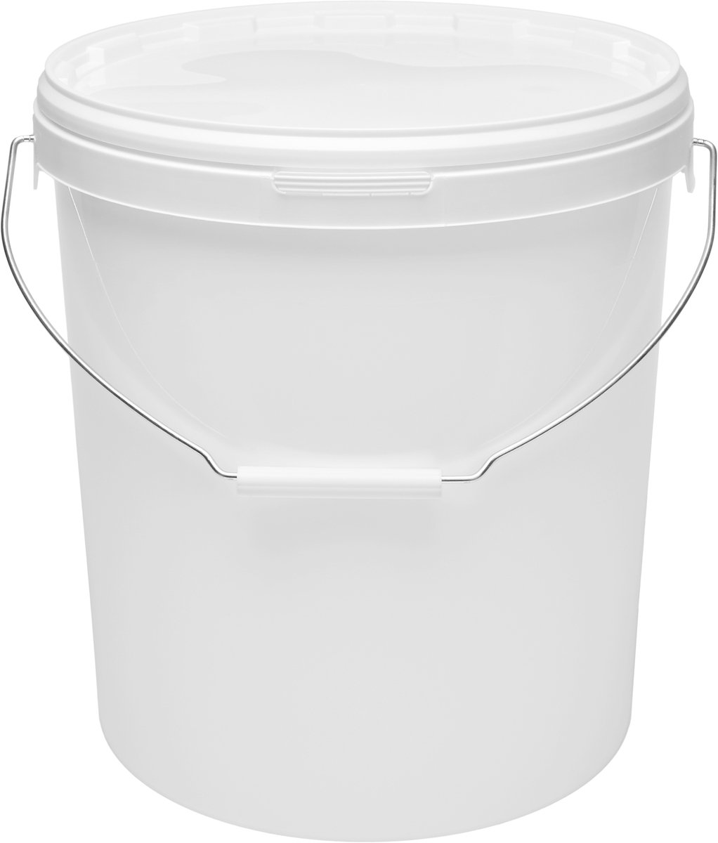 5x stuks - 30L met Metalen Handvat - Garronda Emmer Met Deksel - Verpakkingsemmer - Emmertje - Rond - Wit GD-PL-BIS-Whit