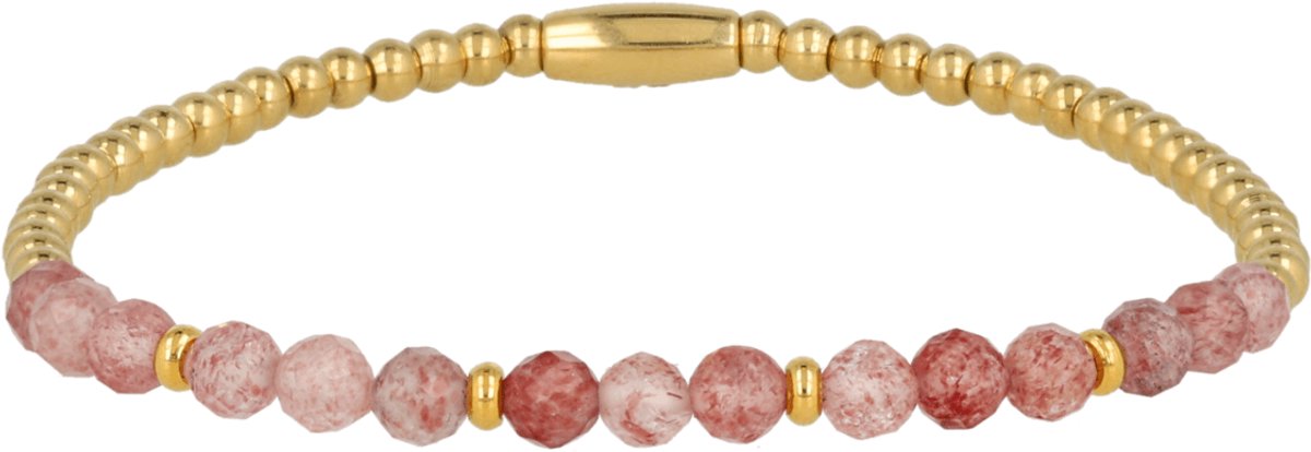 My Bendel - Goudkleurige Armband Berry Quartz Edelstenen Bedels - Armband met Facetgeslepen Edelstenen Kralen • Berry Quartz - met Luxe Cadeauverpakking | Sieraden Voor Dames
