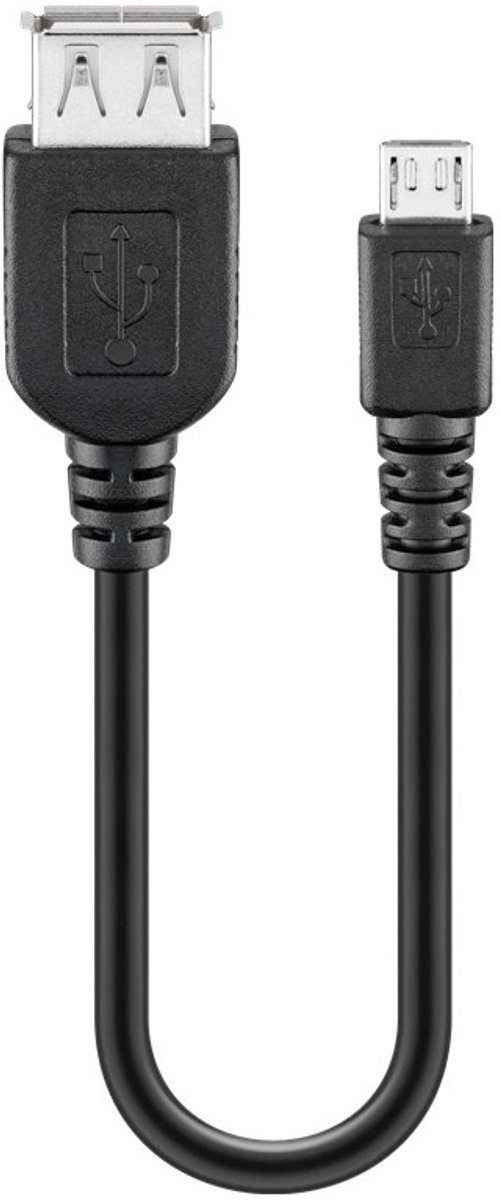 USB Micro B (m) - USB-A (v) adapter - USB2.0 / zwart - 0,20 meter
