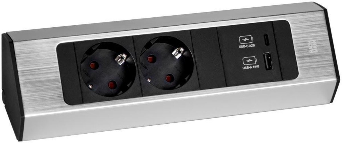 Bol.com BACHMANN CASIA 2 2xCEE7/3 1xUSB A/C 22W 2,0m AEH roestvrij staal look aanbieding