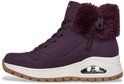 Paarse Skechers veterboot met imitatiebontkraag, veters, rits en Air-Cooled technologie.