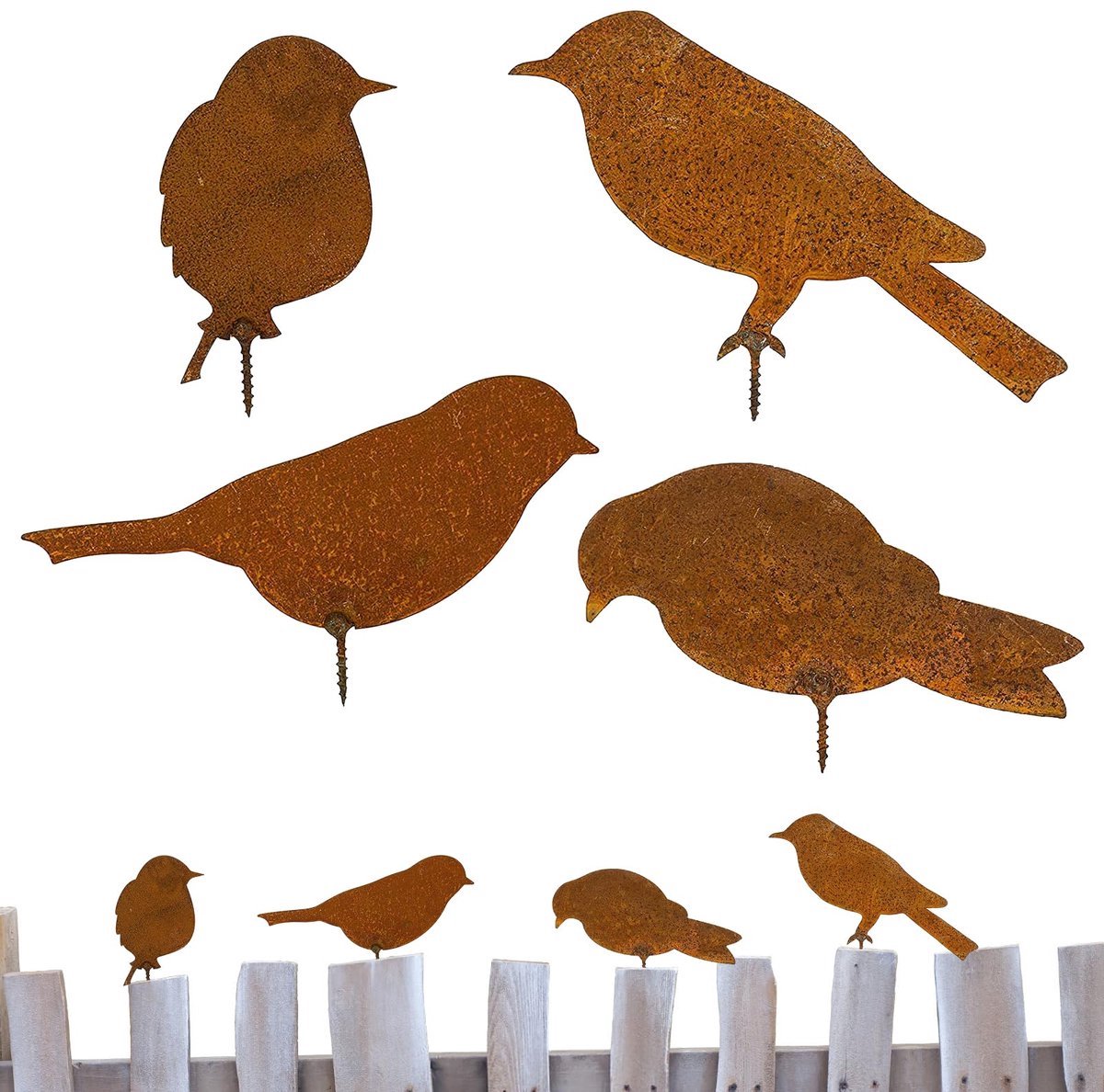 Stunq® Rust Vogel Tuindecoratie - 4 Stuks Roestende Vogel Stekker Decoratie