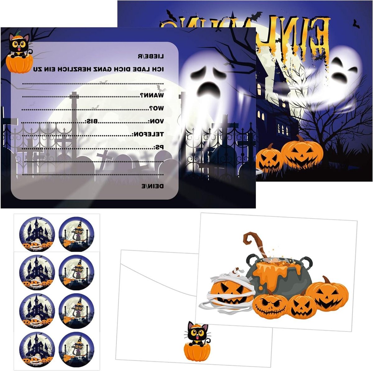 Cosensi - Uitnodigingskaarten Halloween 12 stuks Feestaccessoires - inclusief Enveloppen en Stickers - Griezelfeest Kinderfeestje Omdat de titel minimaal 75 karakters moet bevatten, zijn extra zoekwoorden toegevoegd om de titel te optimaliseren.