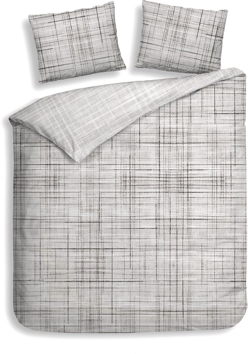 Heckettlane Dekbedovertrek Helgi - Bedlinnen met Strepen print - 260x200-220 cm - Grijs - Dekbedovertrek van 100% Katoen-Twill Grey