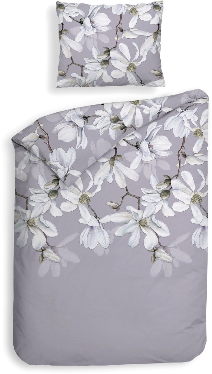 Heckettlane Dekbedovertrek Stacey - Bedlinnen met Bloemen print - 140x200-220 cm - Paars - Dekbedovertrek van 100% Katoen-Flanel Purple