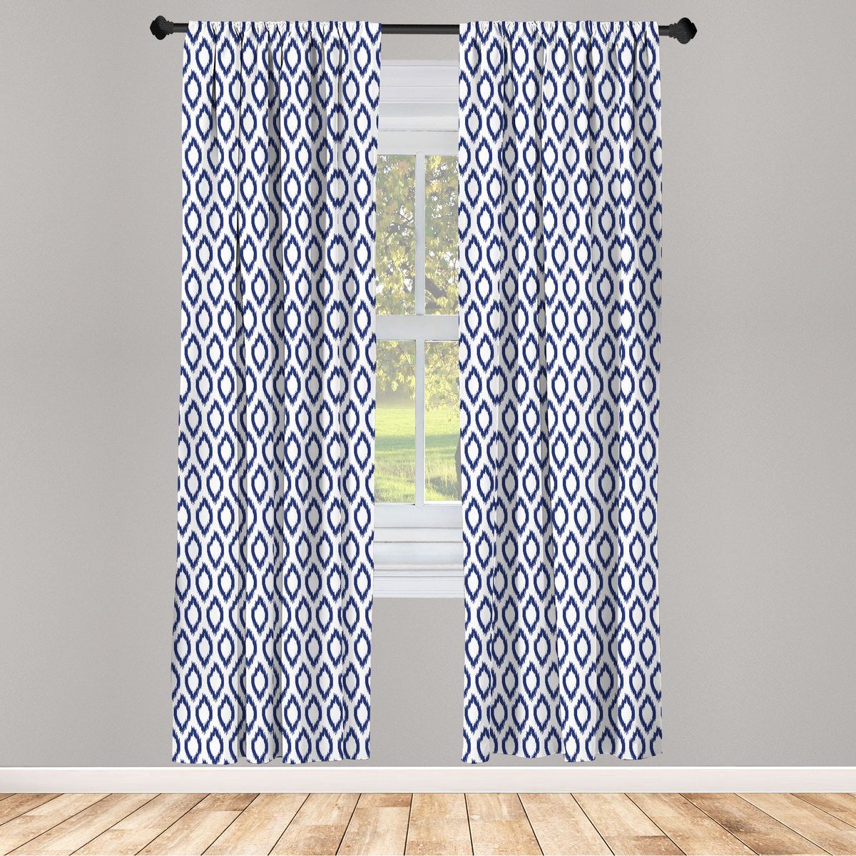 ABAKUHAUS Ikat gordijnpaneel – 2x75x175 cm – koningsblauw/wit – stokzak
