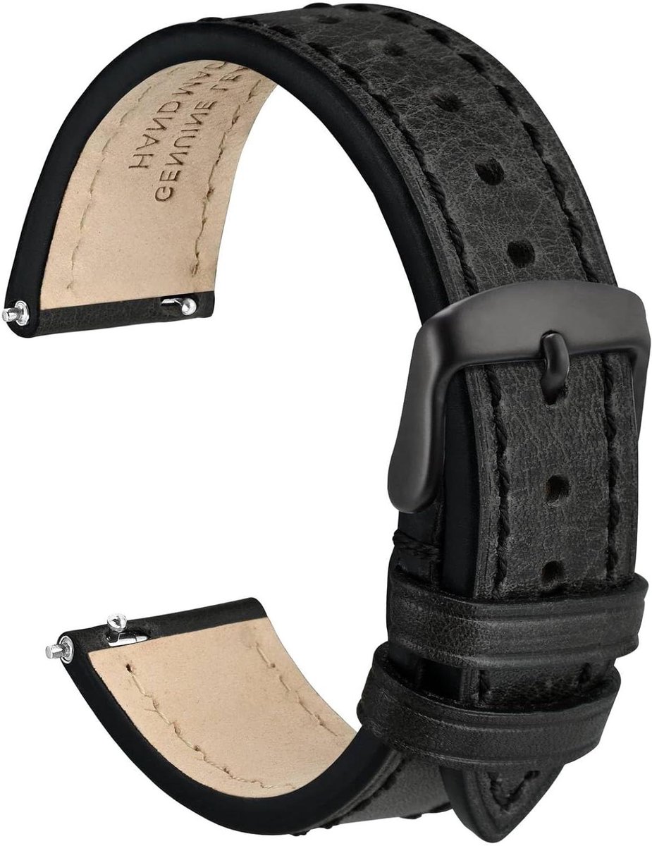 Cosensi - Leren horlogeband van kalfsleer voor mannen en vrouwen met roestvrijstalen gesp, in verschillende maten