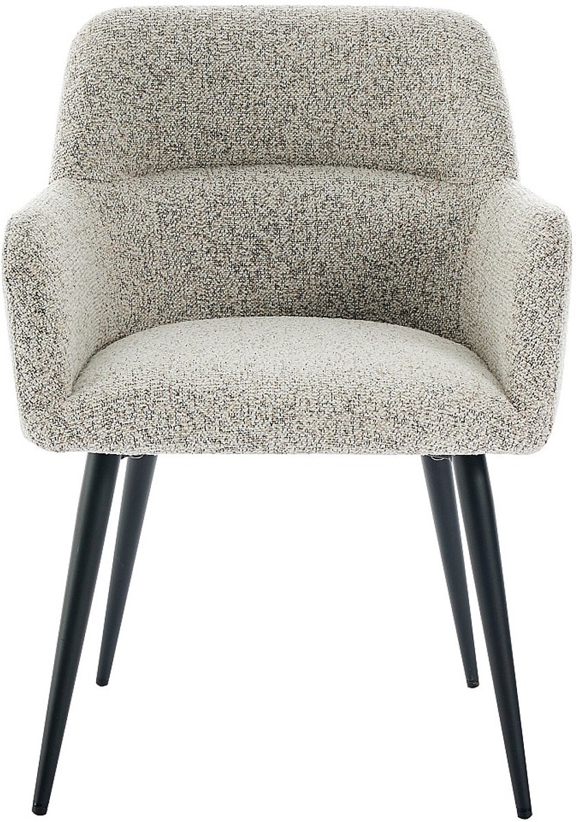 Vente-unique Set van 2 stoelen met armleuningen in tweedstof en zwart metaal - Crème - HEKA