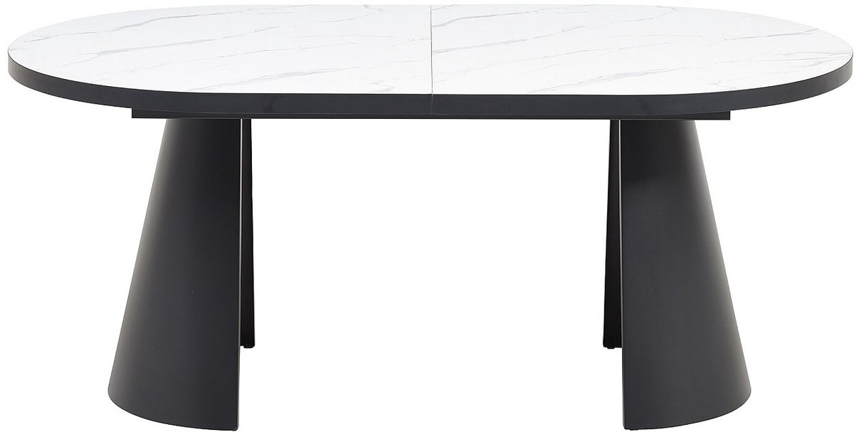Vente-unique Verlengbare eettafel 6 tot 10 personen van MDF en metaal - Wit en zwart marmereffect - KORIZEA