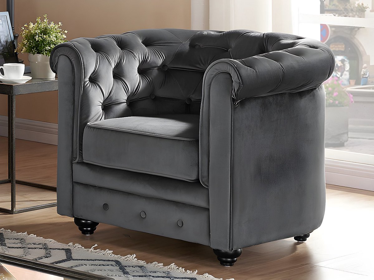 Vente-unique Set van 2 fauteuils CHESTERFIELD - velours - antraciet Antracietgrijs