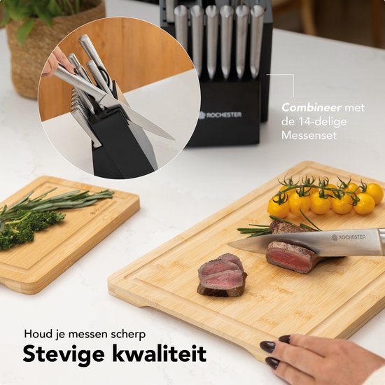 Rochester Planches à Découper en Bois – Plateau Apéritif – Planche de Service - Lot de 3 – Bambou Organique – Design Luxueux – Hygiénique et Durable