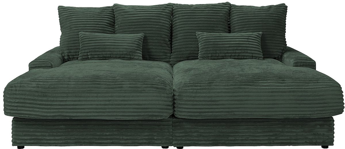 Vente-unique Comfortabele driezitsbank met diepe zitting van spargroen ribfluweel met brede ribbels CALAZO van Dennengroen