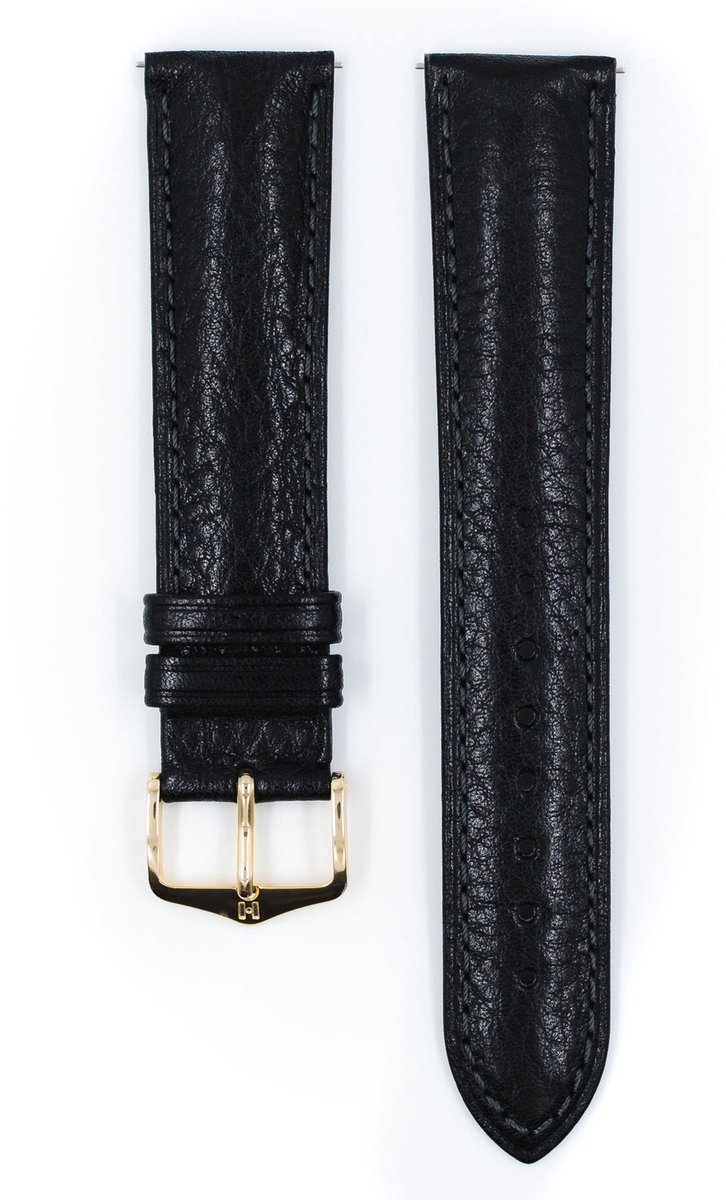 Hirsh Horlogeband Camelgrain Zwart - Leer - 19mm